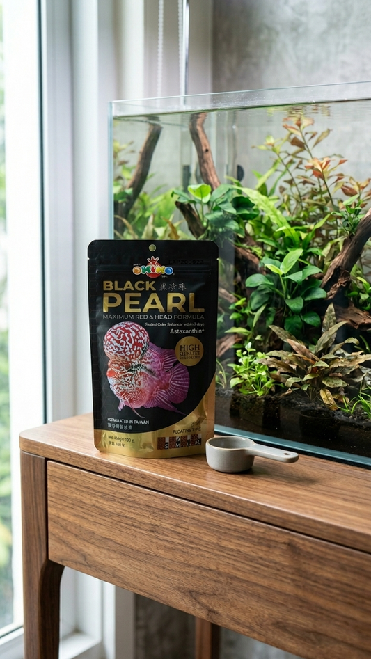 Okiko Black Pearl Flowerhorn Fish Food - Maximum Red & Head Formula - 100g