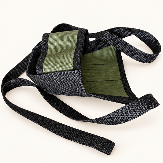 Olive green and black adjustable soft nylon dog muzzle