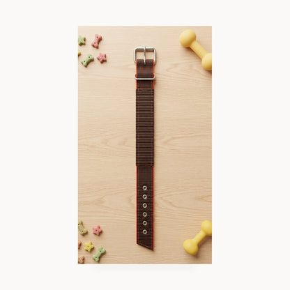 Heavy-Duty Woven Nylon Dog Collar - Earthy Brown & Vibrant Orange – standardized square product image