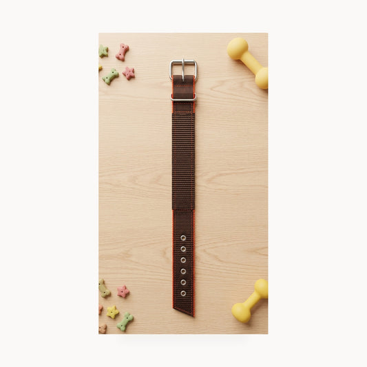 Heavy-Duty Woven Nylon Dog Collar - Earthy Brown & Vibrant Orange – standardized square product image