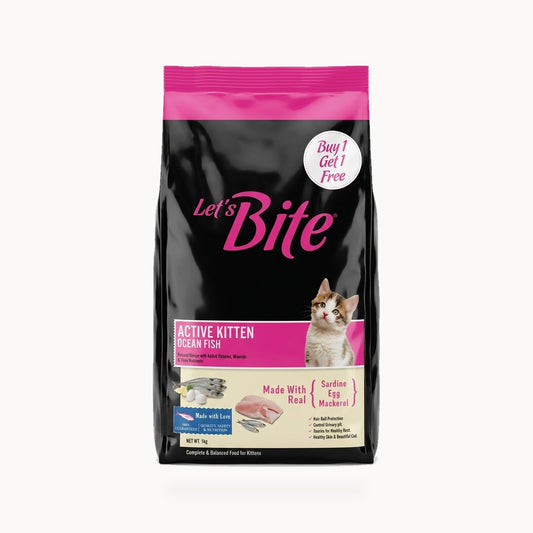 Let's Bite Active Kitten Ocean Fish Dry Cat Food - 400g x2 (Buy 1 Get 1 Free) – standardized square product image