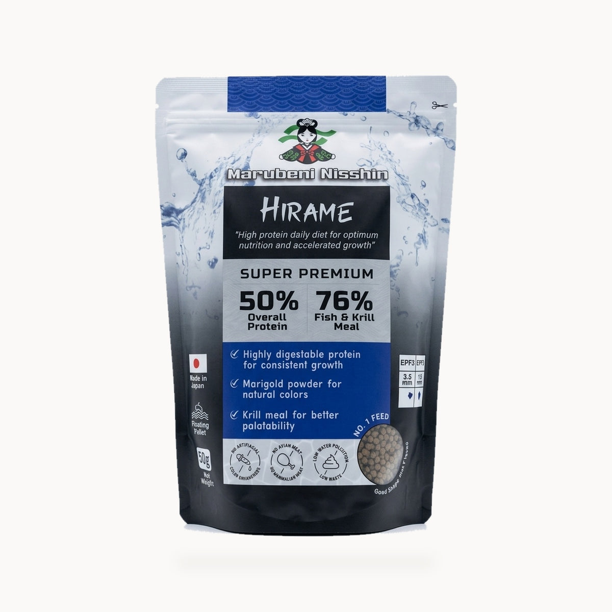 Marubeni Nisshin Hirame Super Premium Fish Feed - 500g – standardized square product image