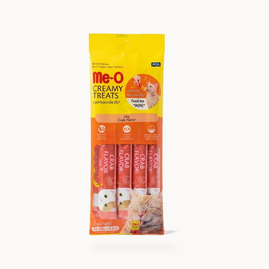 Me-O Creamy Treats Crab Flavor 15g x4 pack on a clean white background