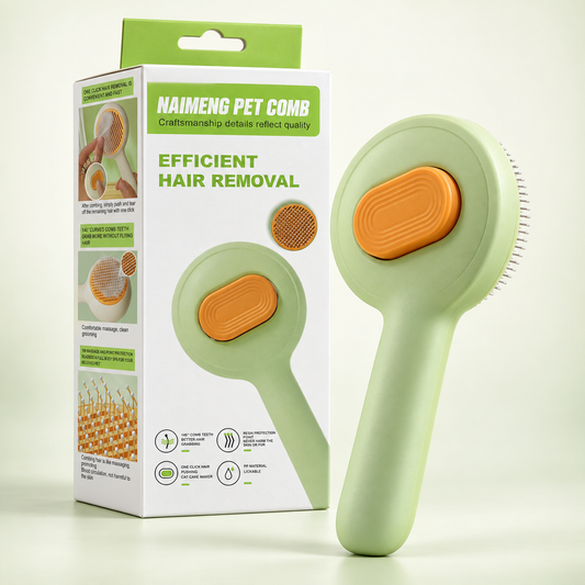 Naimeng self-cleaning pet grooming comb with retail box