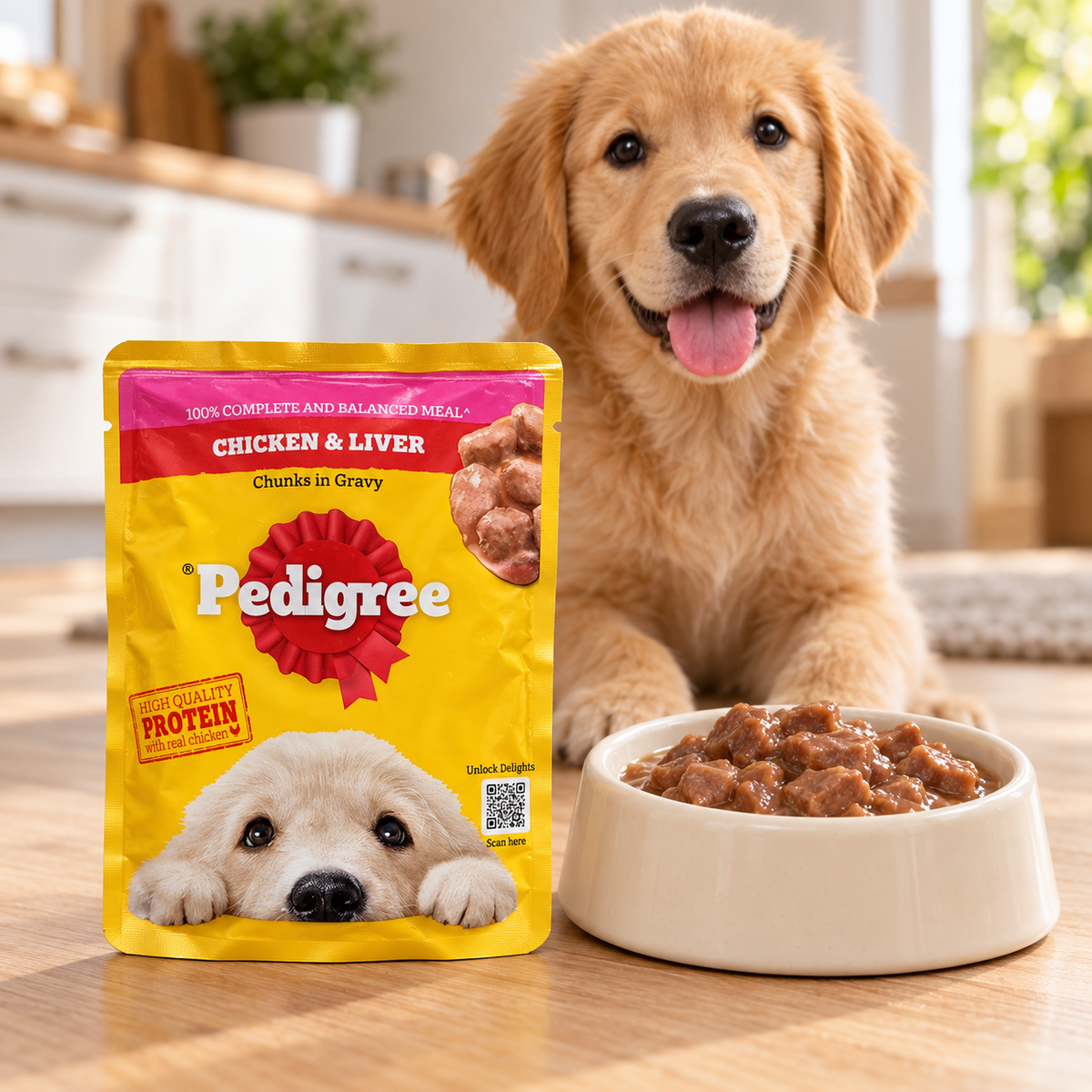 Pedigree Puppy Chicken and Liver Chunks in Gravy 70g with puppy