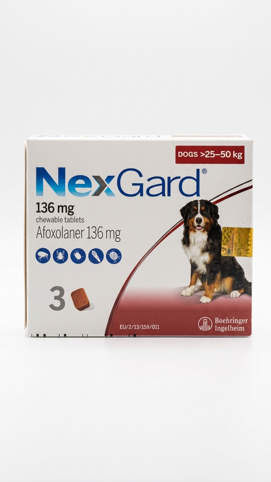 NexGard 136 mg Chewable Tablets for Dogs (25–50 kg) - 3 Pack