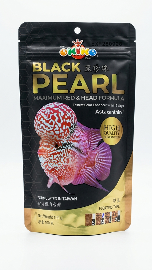 Okiko Black Pearl Flowerhorn Fish Food - Maximum Red & Head Formula - 100g