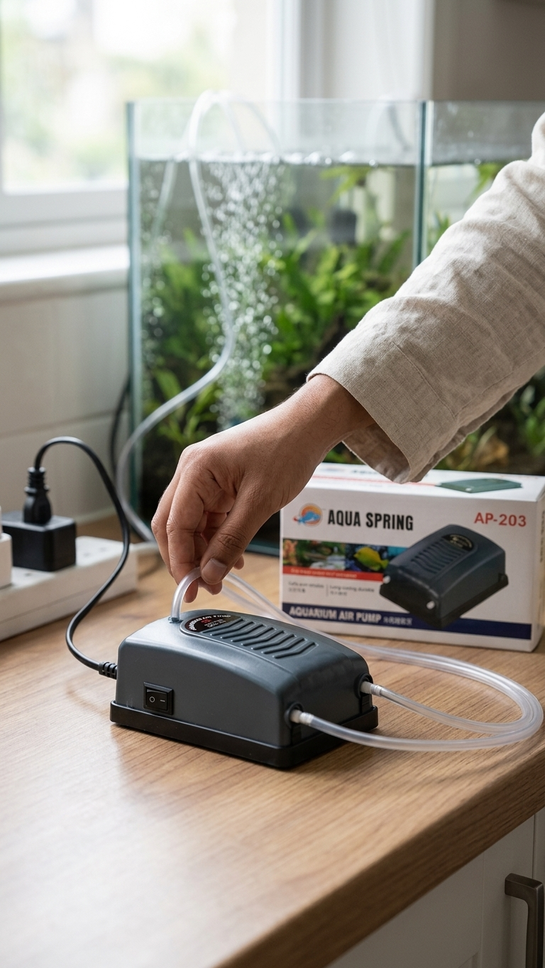 Aqua Spring AP-203 Single Outlet Aquarium Air Pump - High-Efficiency Oxygenator