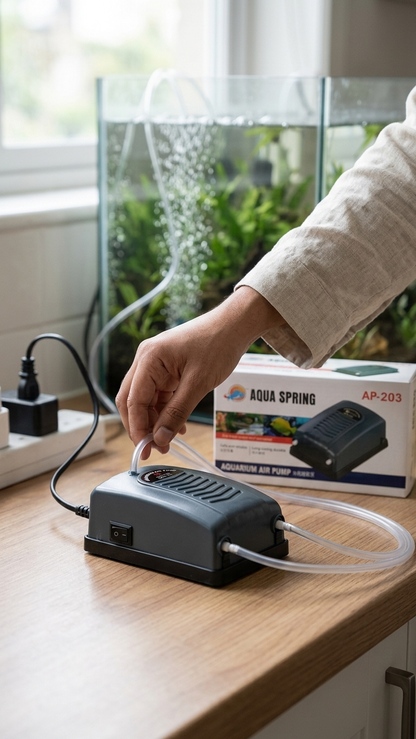 Aqua Spring AP-203 Single Outlet Aquarium Air Pump - High-Efficiency Oxygenator