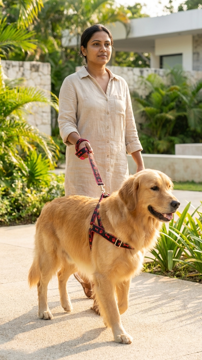 Adjustable Paw & Bone Print Dog Harness and Leash Set