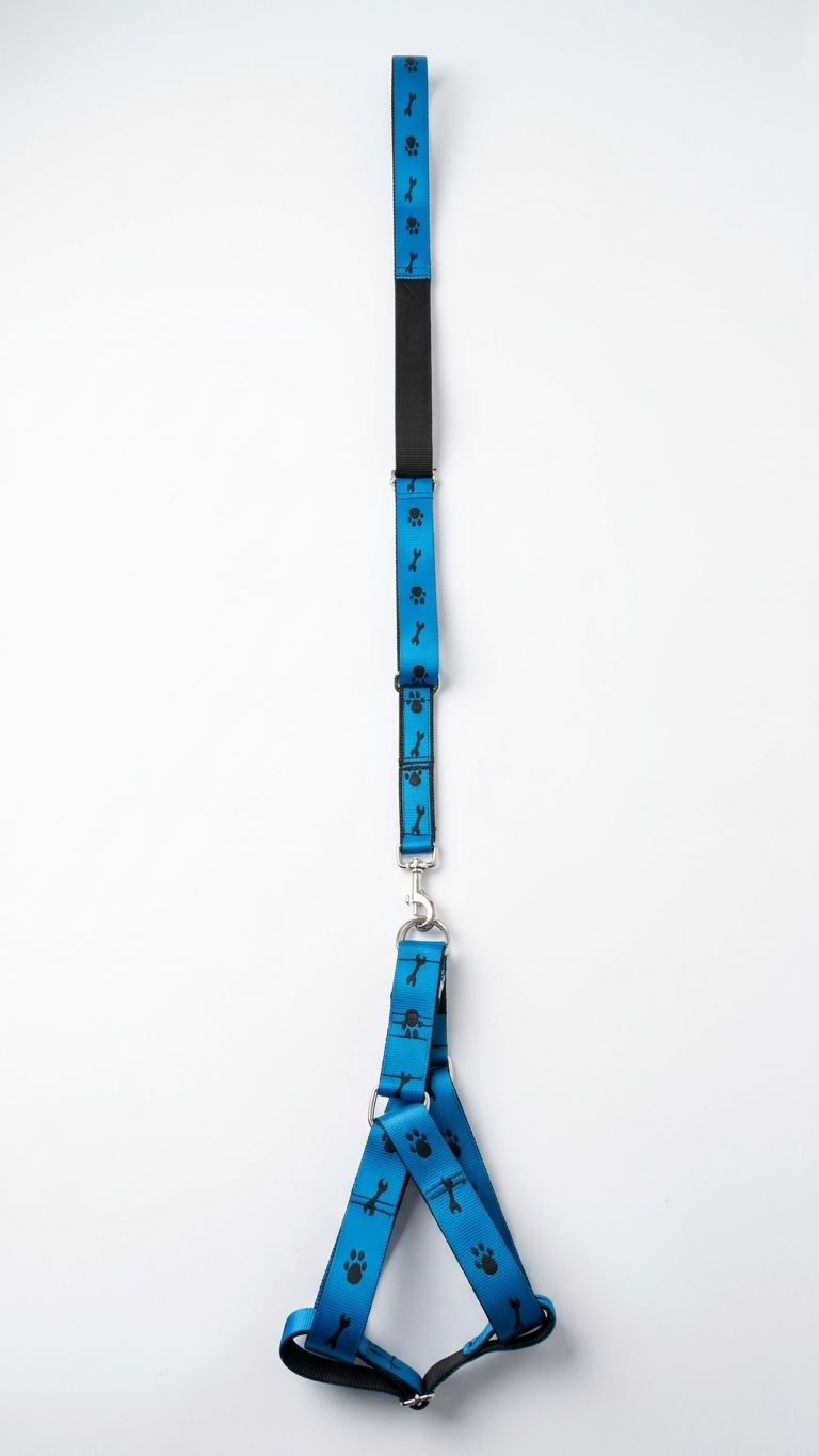 Adjustable Paw & Bone Print Dog Harness and Leash Set