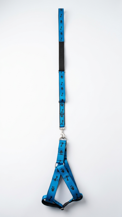 Adjustable Paw & Bone Print Dog Harness and Leash Set