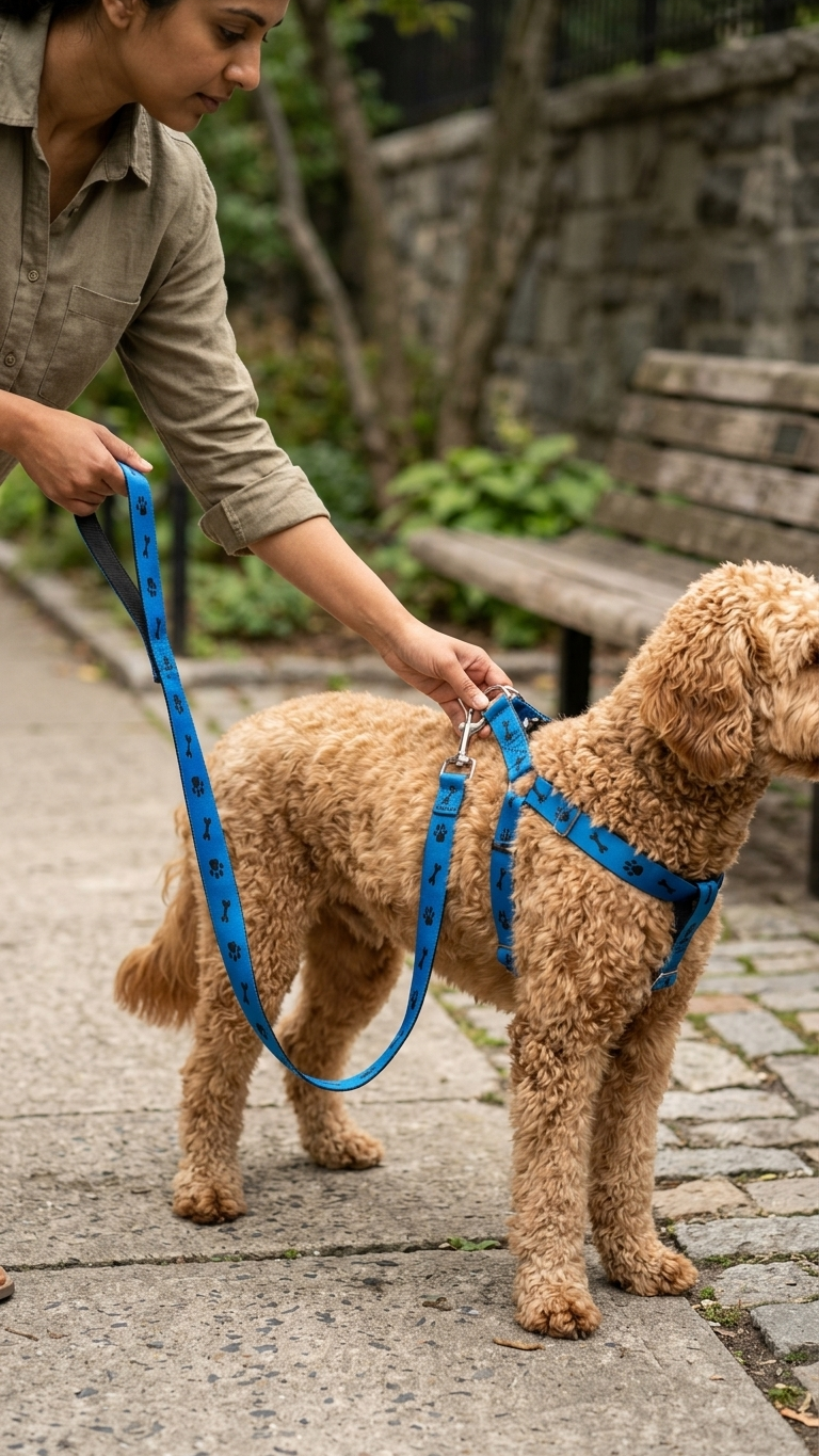 Adjustable Paw & Bone Print Dog Harness and Leash Set