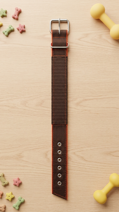 Heavy-Duty Woven Nylon Dog Collar - Earthy Brown & Vibrant Orange