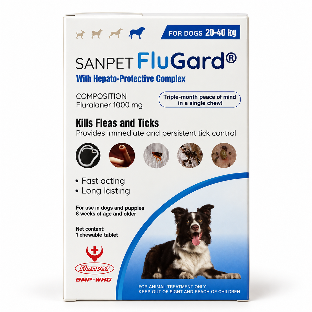 SANPET FluGard 1000 mg chewable flea and tick tablet for dogs 20 to 40 kg