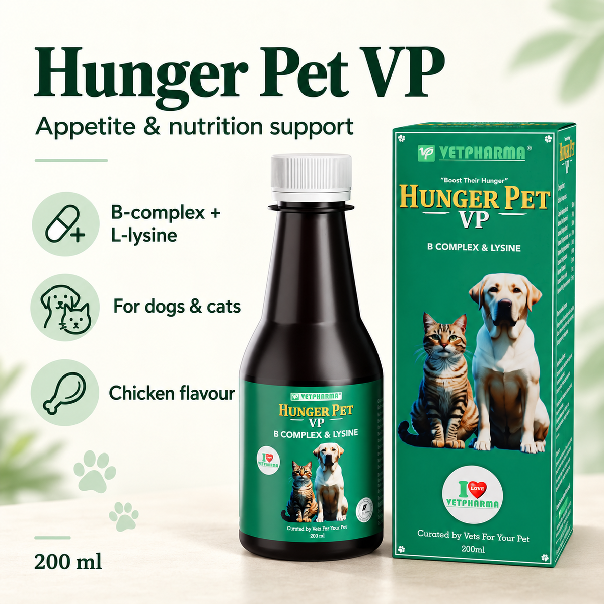 Hunger Pet VP 200 ml with B-complex and L-lysine, for dogs and cats, chicken flavour