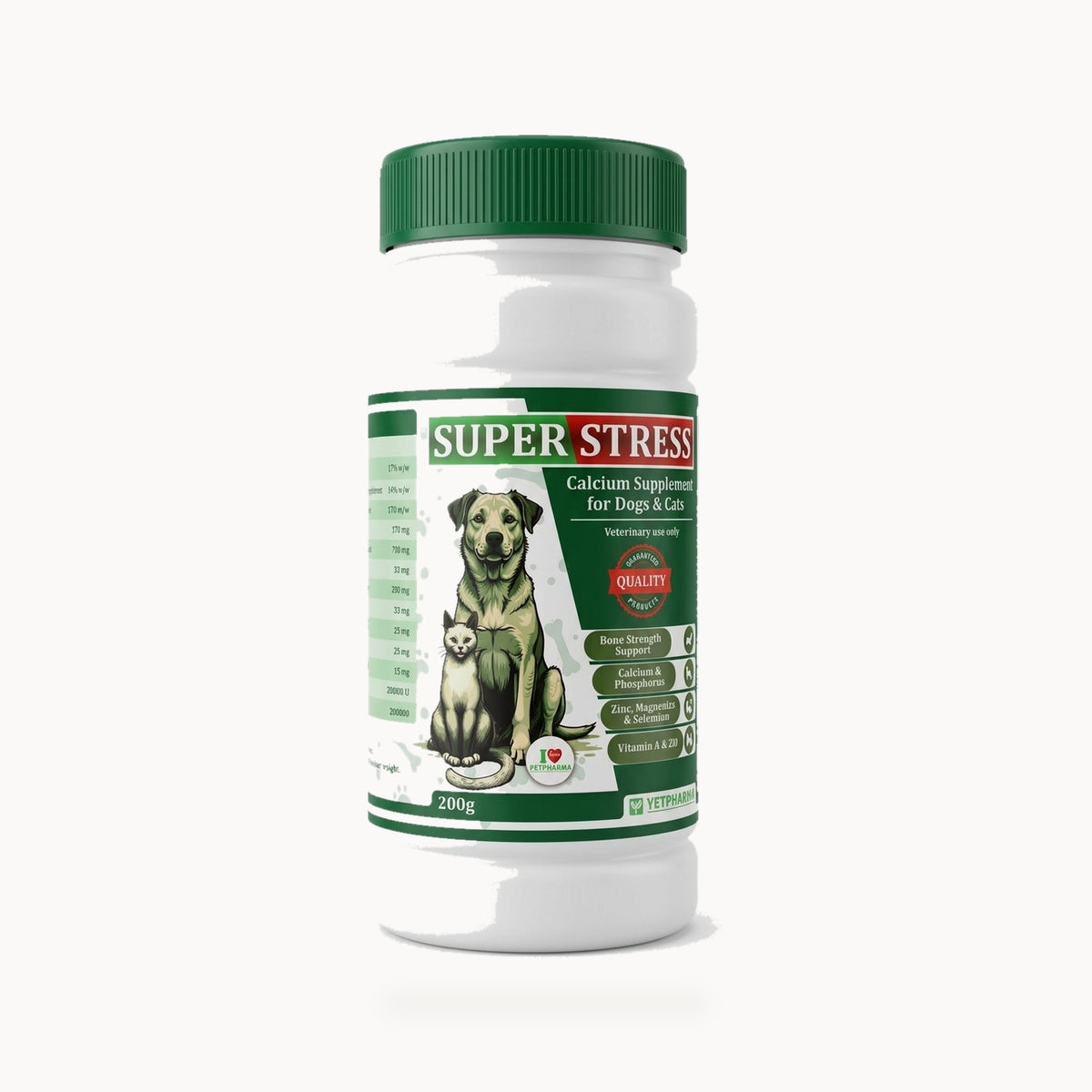 Vetpharma Super Stress Calcium Supplement for Dogs & Cats - 200g – standardized square product image
